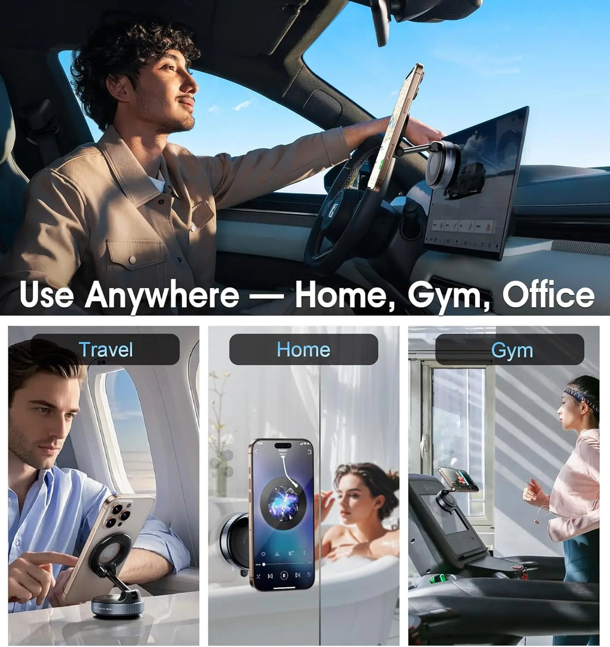 Universal Magnetic Car Phone Holder with Strong Suction Cup and 360° Rotation - Foldable Mount for Mobile Devices and GPS Navigation