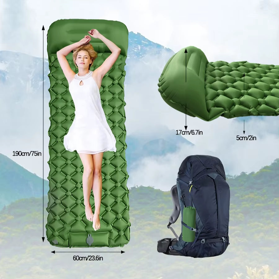 Ultralight Inflatable Camping Mattress with Built-in Pump and Pillows for Hiking