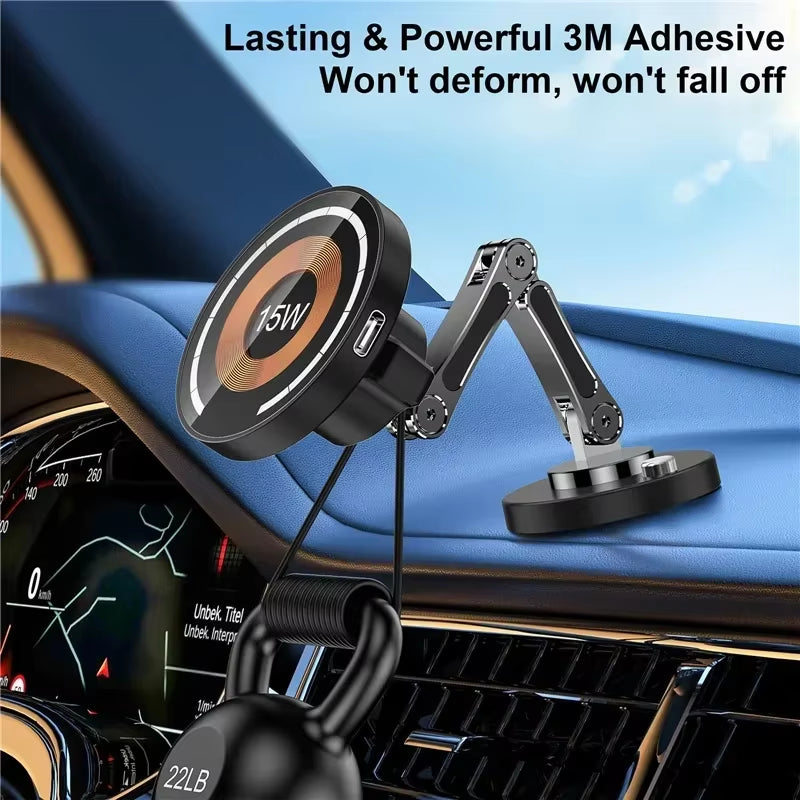 Magnetic Wireless Charger Car Phone Holder 15W Fast Charging Easy Paste Mount Stand for Magsafe Iphone 15 14 13 Pro Max