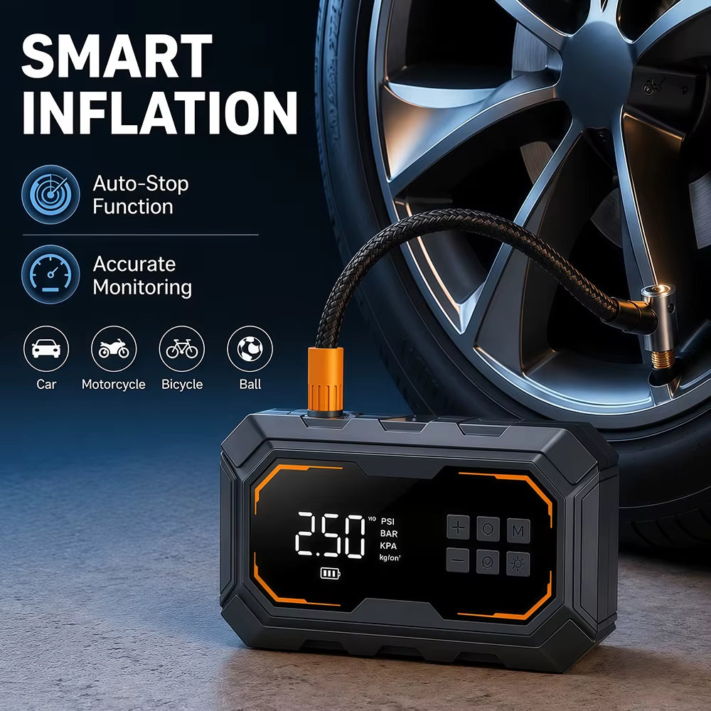 Vyvylabs 4-in-1 Car Jump Starter and Air Compressor with 150PSI Tire Inflator, Emergency Battery Pack, and LED Flashlight - 12V