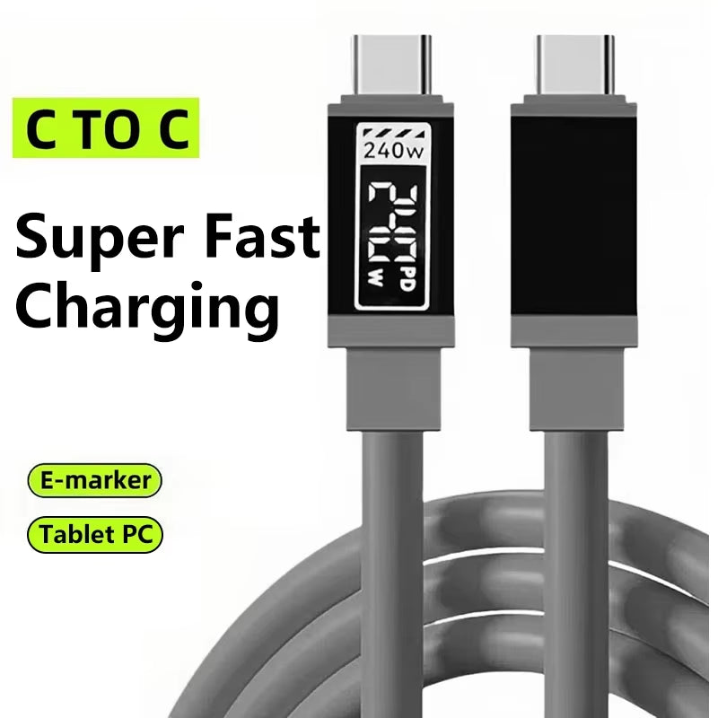 240W 10A Super Fast Charging Type-C to Type-C Silicone Cable for Samsung, iPhone 17 Pro, and Xiaomi 17