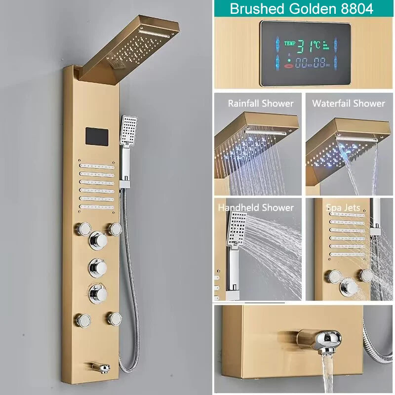 LED Digital Display Shower Panel with Waterfall Rain and SPA Massage Jet System