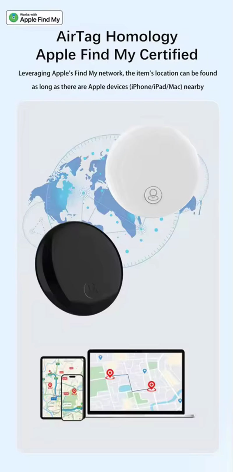 Apple Find My GPS Tracker for AirTag - Smart Bluetooth Item Locator and Key Finder