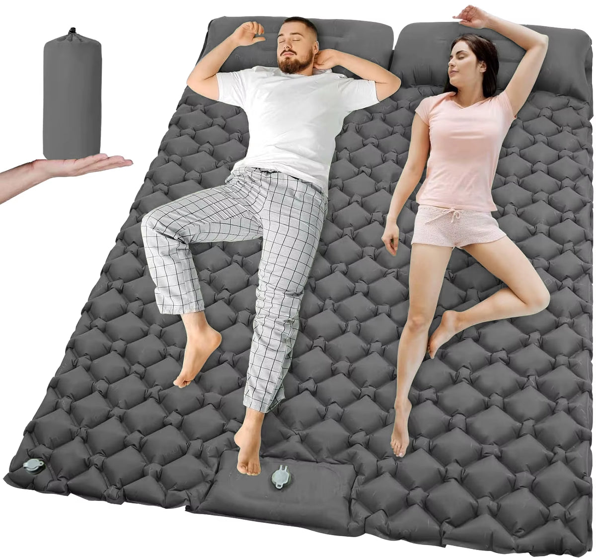 Extra Wide Ultralight Double Inflatable Camping Mattress - Folding Sleeping Pad for Car Travel