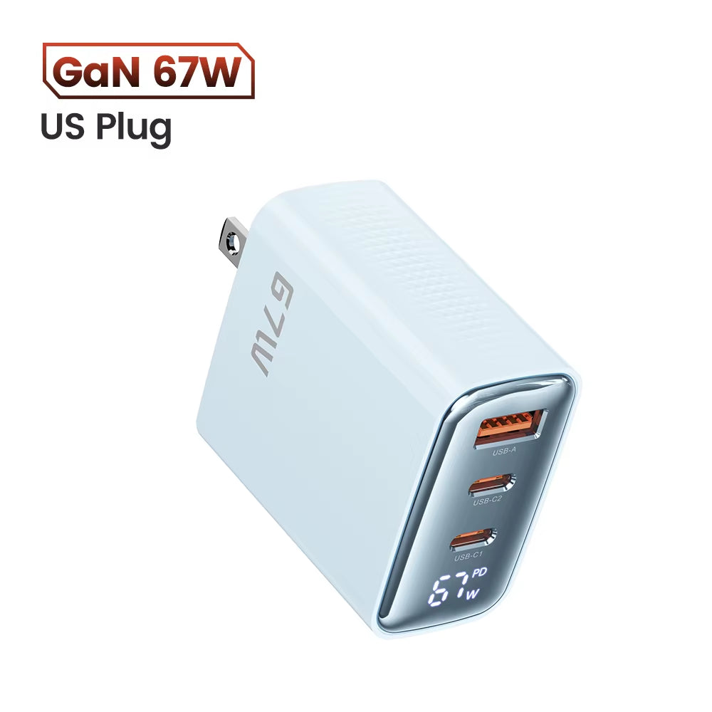 67W GaN Charger with Digital Display, Quick Charge 4.0/3.0, Fast Type-C USB Charger for Laptops, iPhone, Samsung, Xiaomi, Realme, and POCO