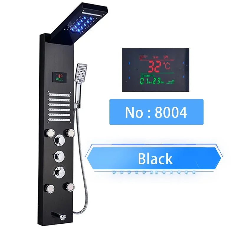 LED Digital Display Shower Panel with Waterfall Rain and SPA Massage Jet System
