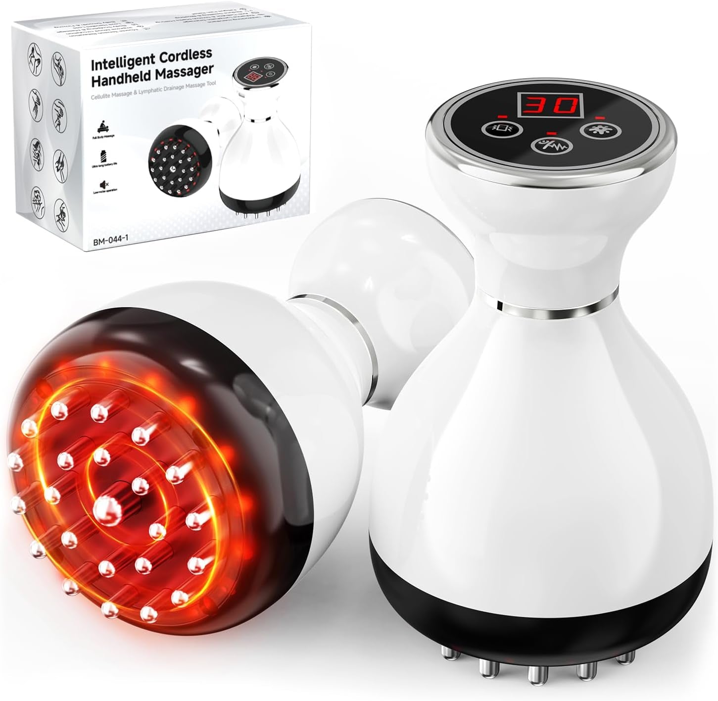 Lymphatic Drainage Massager & anti Cellulite Massage Tool, Helps Reduce Stretch Marks & Cellulite, for Legs, Arms & Belly, Body Sculpting Machine with Microcurrent & Red-Light & Heat & Vibration