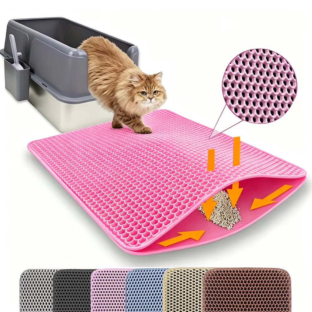 Double Layer Non-Slip Cat Litter Mat - Waterproof and Wear-Resistant Filter Mat for Large Litter Boxes