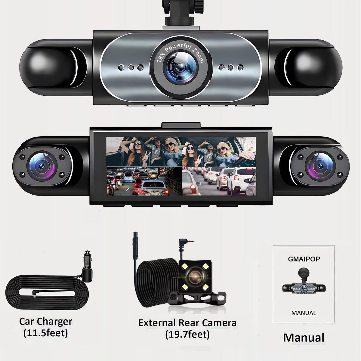 4-Channel 360° Dash Cam with Night Vision, 24/7 Parking Monitoring, G-Sensor, and Loop Recording
