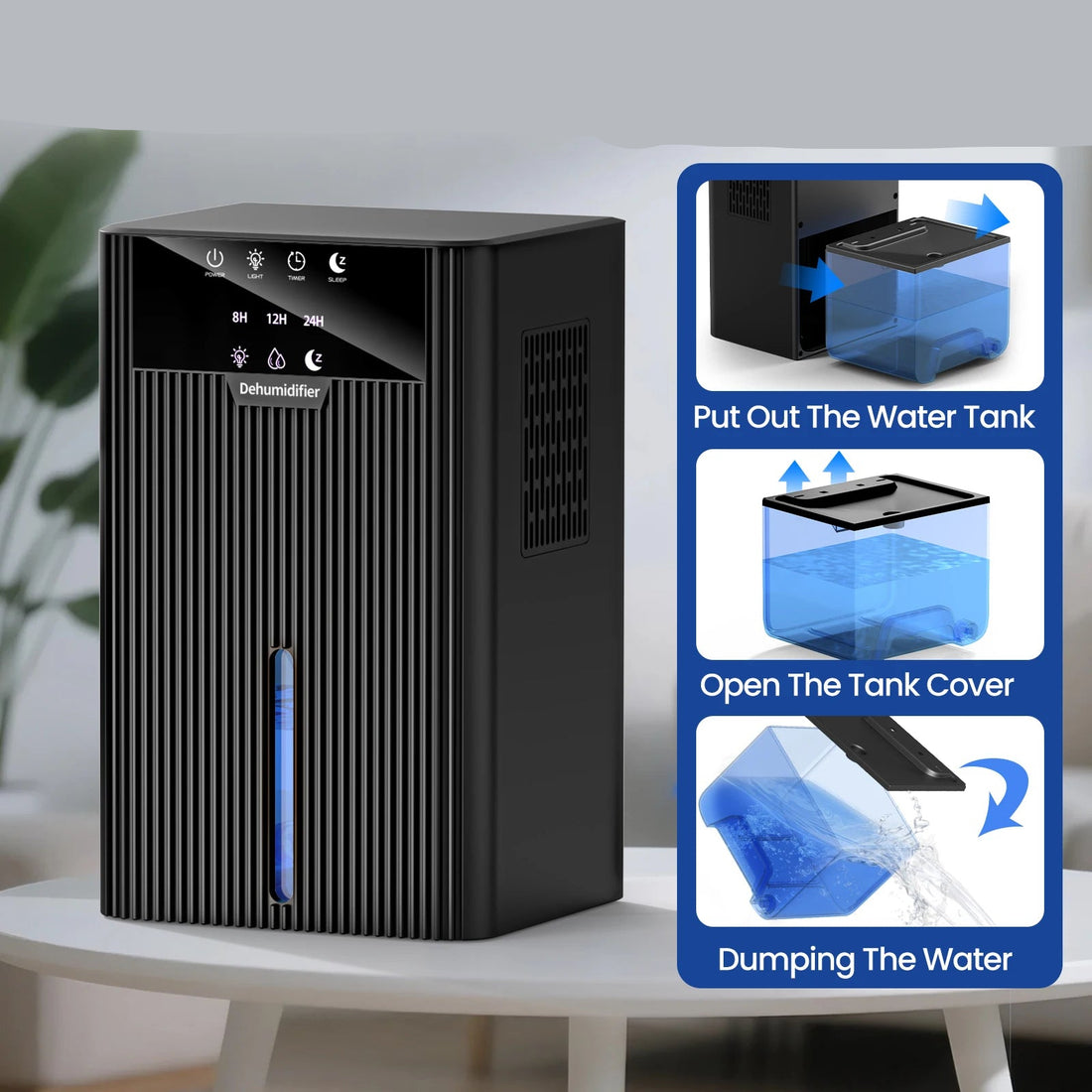 Compact 2.2L Portable Dehumidifier for Indoor Use - Effective Moisture Absorption for Living Rooms and Bedrooms