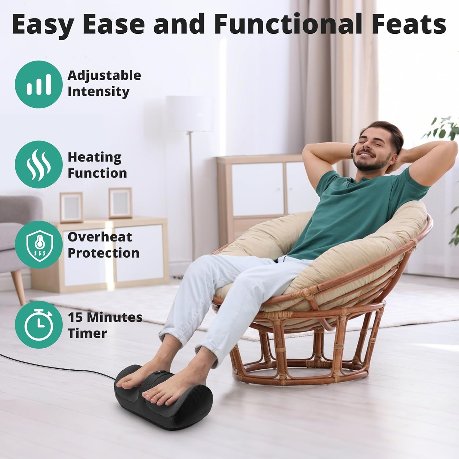 Foot Massager with Heat - Foot and Calf Massager with Massage Roller, Deep Massage for Plantar Fasciitis, Pain Relief, Neuropathy, Relax for Home or Office Use (Not Cordless)