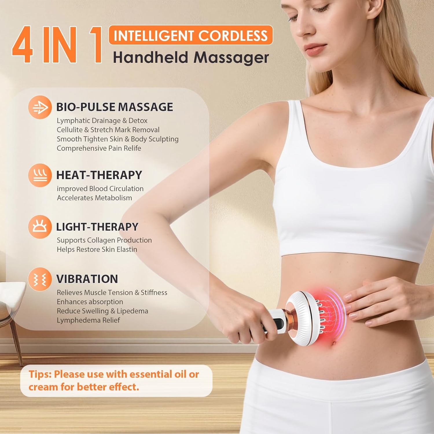 4-In-1 Body Sculpting Machine - Lymphatic Drainage Massager - Anit Cellulite Massage Tool Help Reduce Stretch Marks & Cellulite & Fat, Pain Relife Devices for Body (Belly, Legs, Arms, Butt, Low Back)