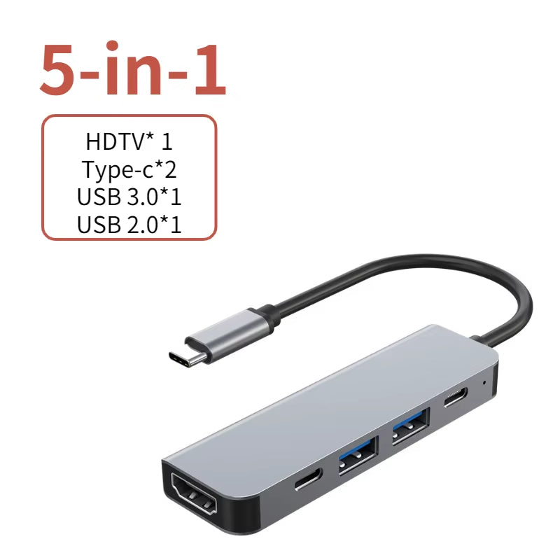 USB-C Hub with 4K HDMI, USB 3.0/2.0, and PD Charging Dock for MacBook, iPad, Samsung S10, Dex, TV, Mouse, Keyboard, and USB Drive