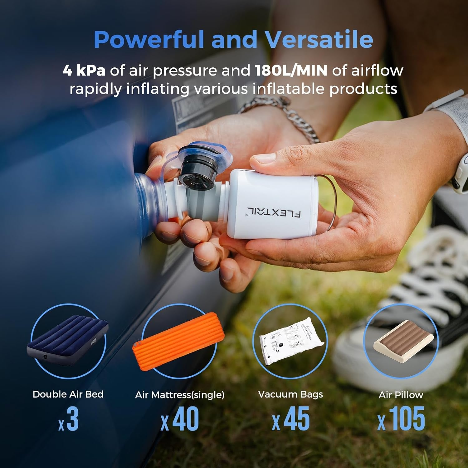 Portable Air Pump with Camping Lantern Tiny Pump 2X 4Kpa Air Pump for Inflatables Rechargeable Air Mattress Pump with Magnetic Design for Sleeping Pads, Pool Floats, Swimming Rings(Og)