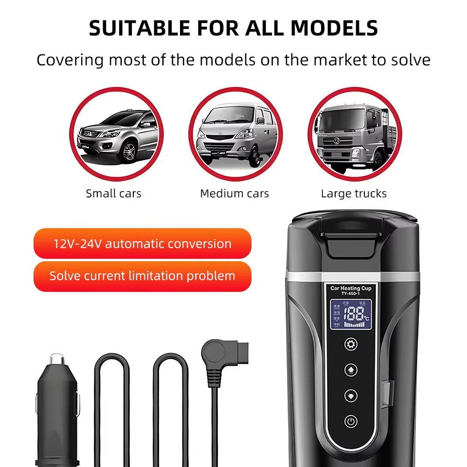 12V24V 500ML Electric Heating Car Water Cup Coffee Milk Dry Boil Protection Travel Kettle Stainless Steel Car Winter Accessories