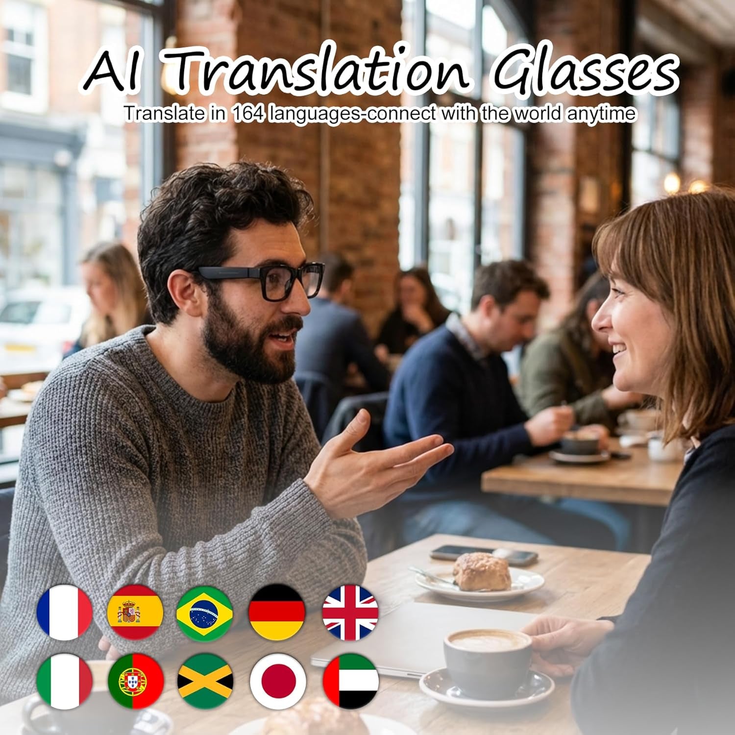 AI Smart Glasses with Color-Change Lenses Bluetooth Glasses for Men Women with Translation 160+Languages Voice Assistant Translator Glass for Meeting,Travel