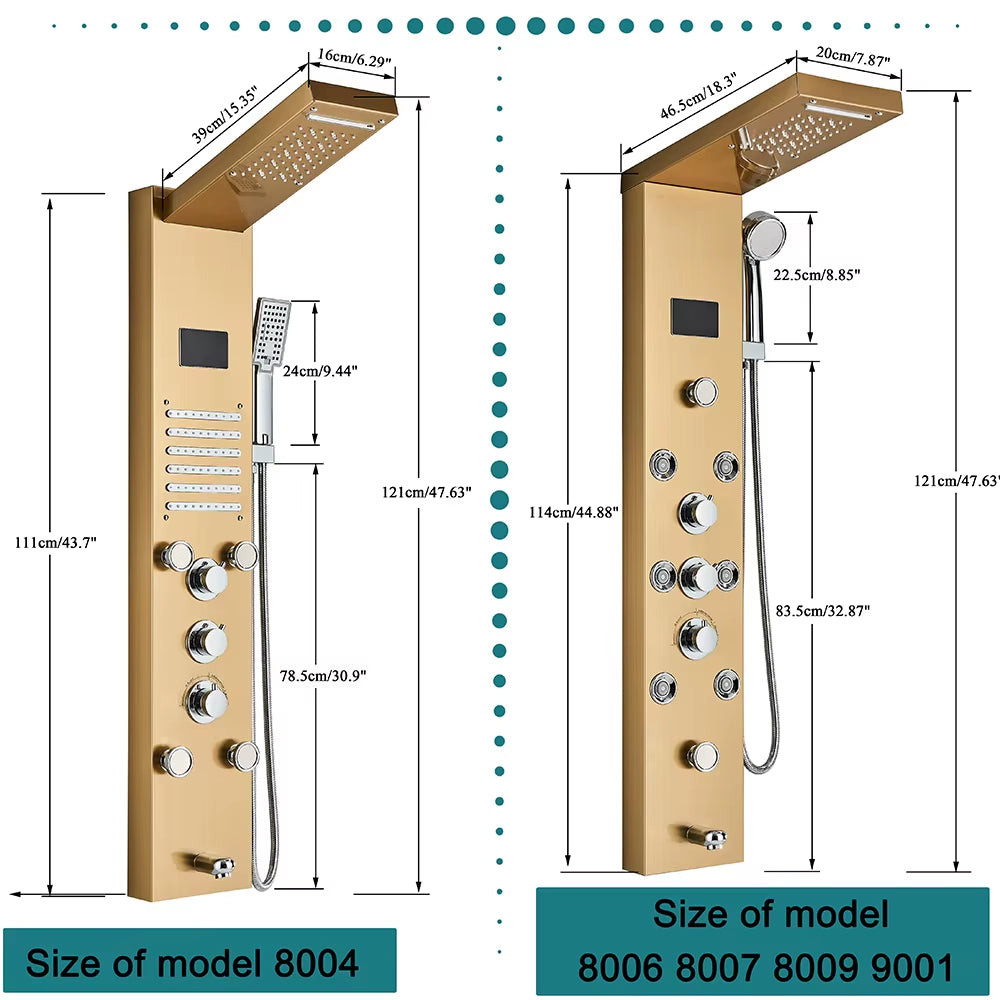 Newly Luxury Black/Brushed Bathroom Shower Faucet LED Shower Panel Column Bathtub Mixer Tap with Hand Shower Temperature Screen