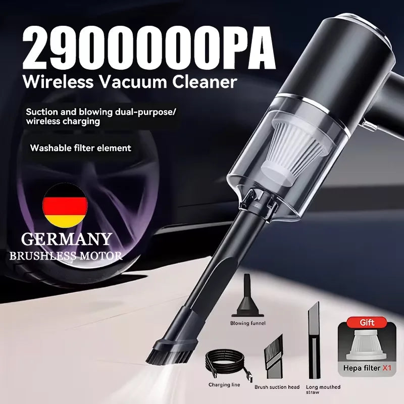 High-Power Cordless Handheld Vacuum Cleaner - 2900000PA Wireless Wet/Dry Dual-Use, USB Rechargeable 1200mAh, 2026 Model