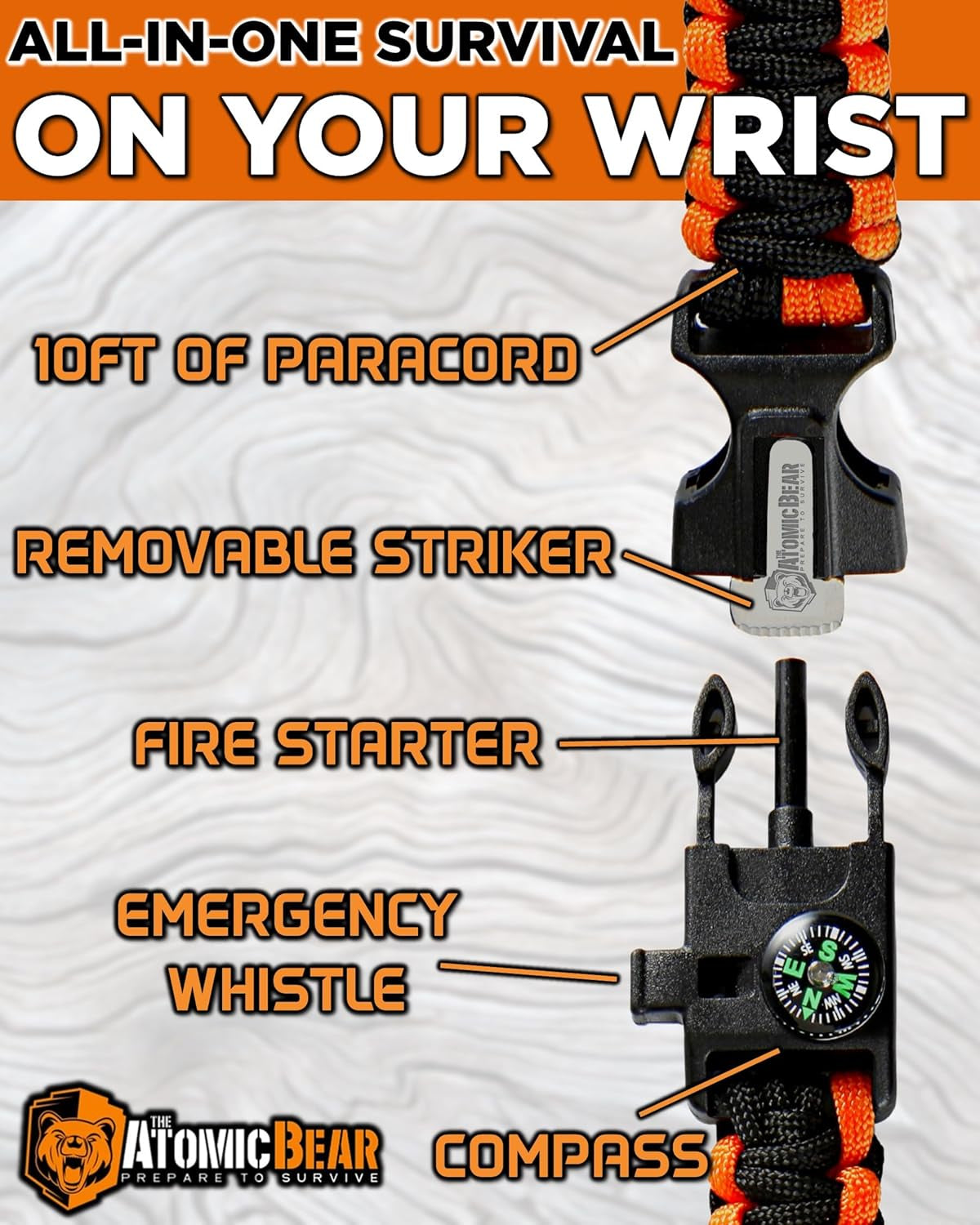 Buy Atomic Bear Paracord Bracelet for outdoor trips, camping, and hiking. A simple and useful gear for everyday use & travel needs.