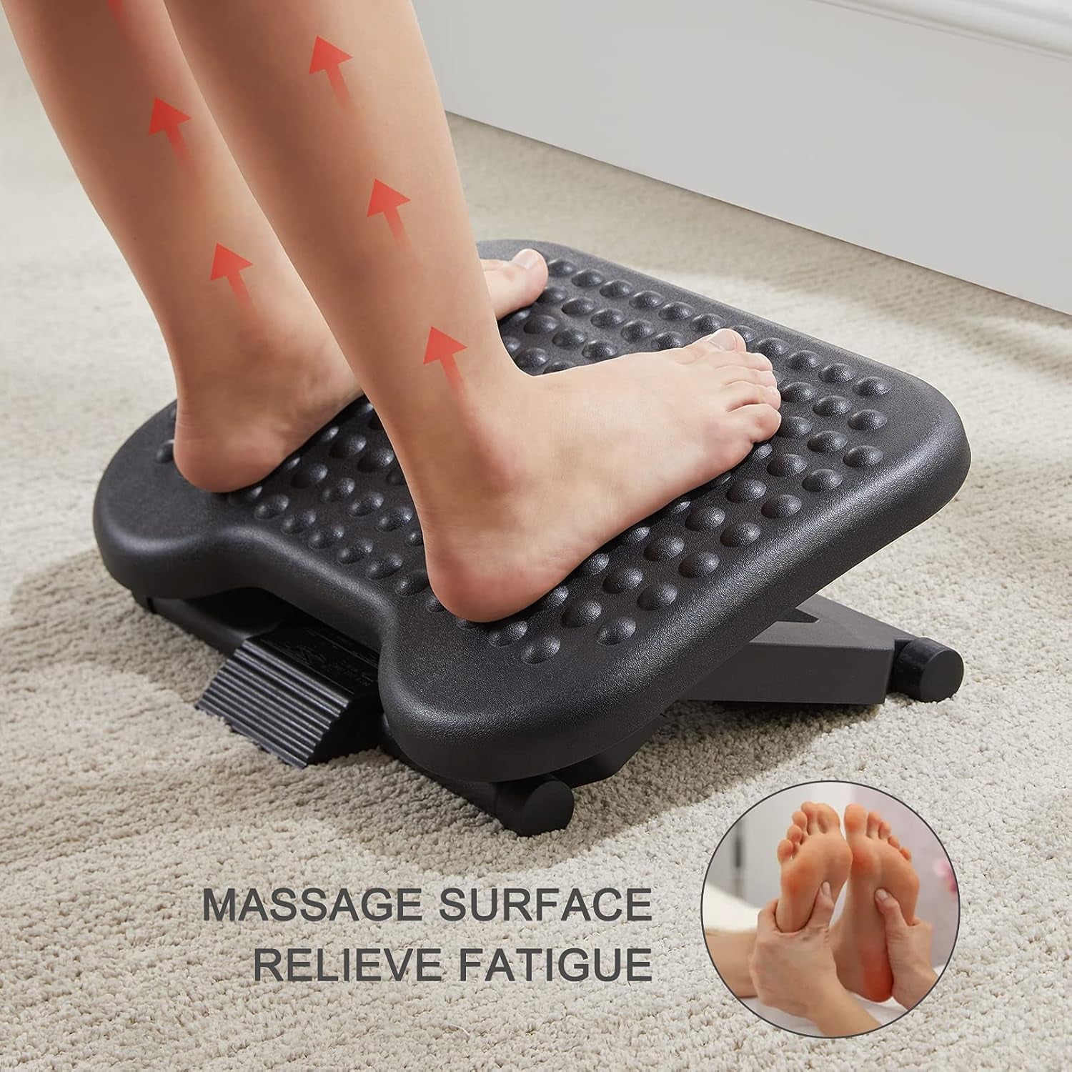 Improve comfort with an Adjustable Under Desk Footrest that offers flexible height support & ease leg strain with a tilting design.