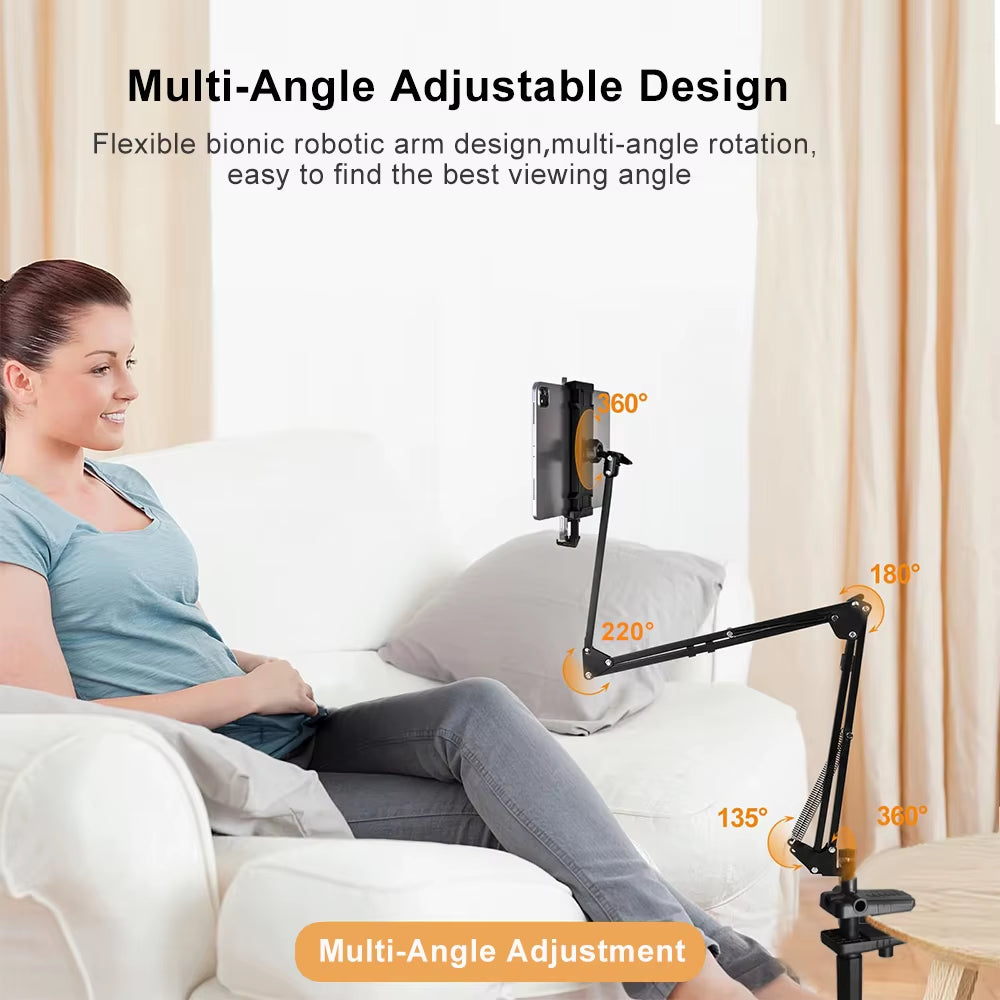 Keep your screen at a comfortable angle using the Long Arm Rotatable Phone Stand with a strong clamp & smooth 360° movement.
