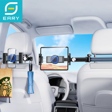 Car Headrest Tablet Holder Mount Back Seat with 360°Rotate Phone Stand 2 Hooks Trip Essentials for Kids for 4.7-12.9 Inch
