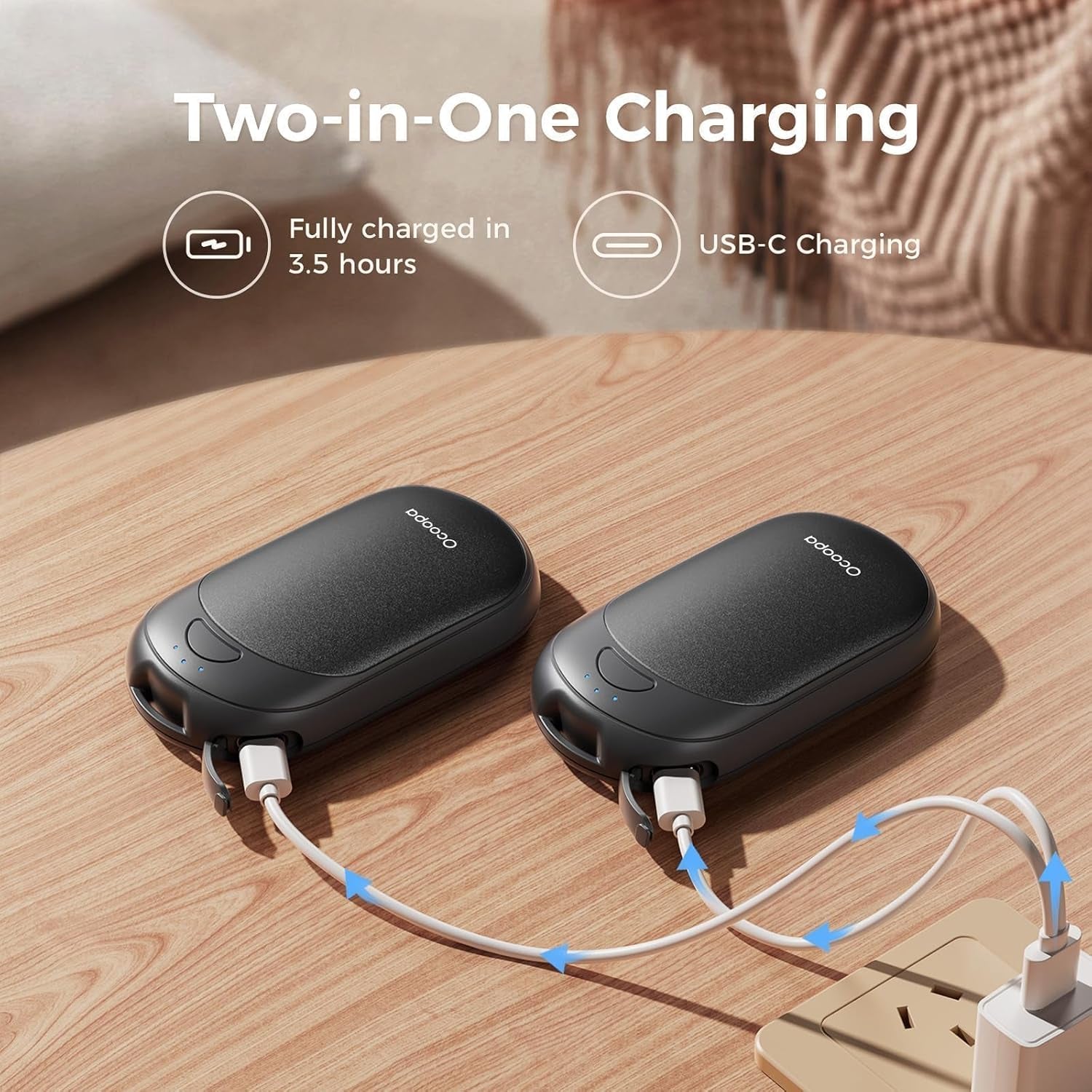 Shop a 2-pack of rechargeable magnetic hand warmers with adjustable heat levels & a compact pocket-friendly design for winter comfort.