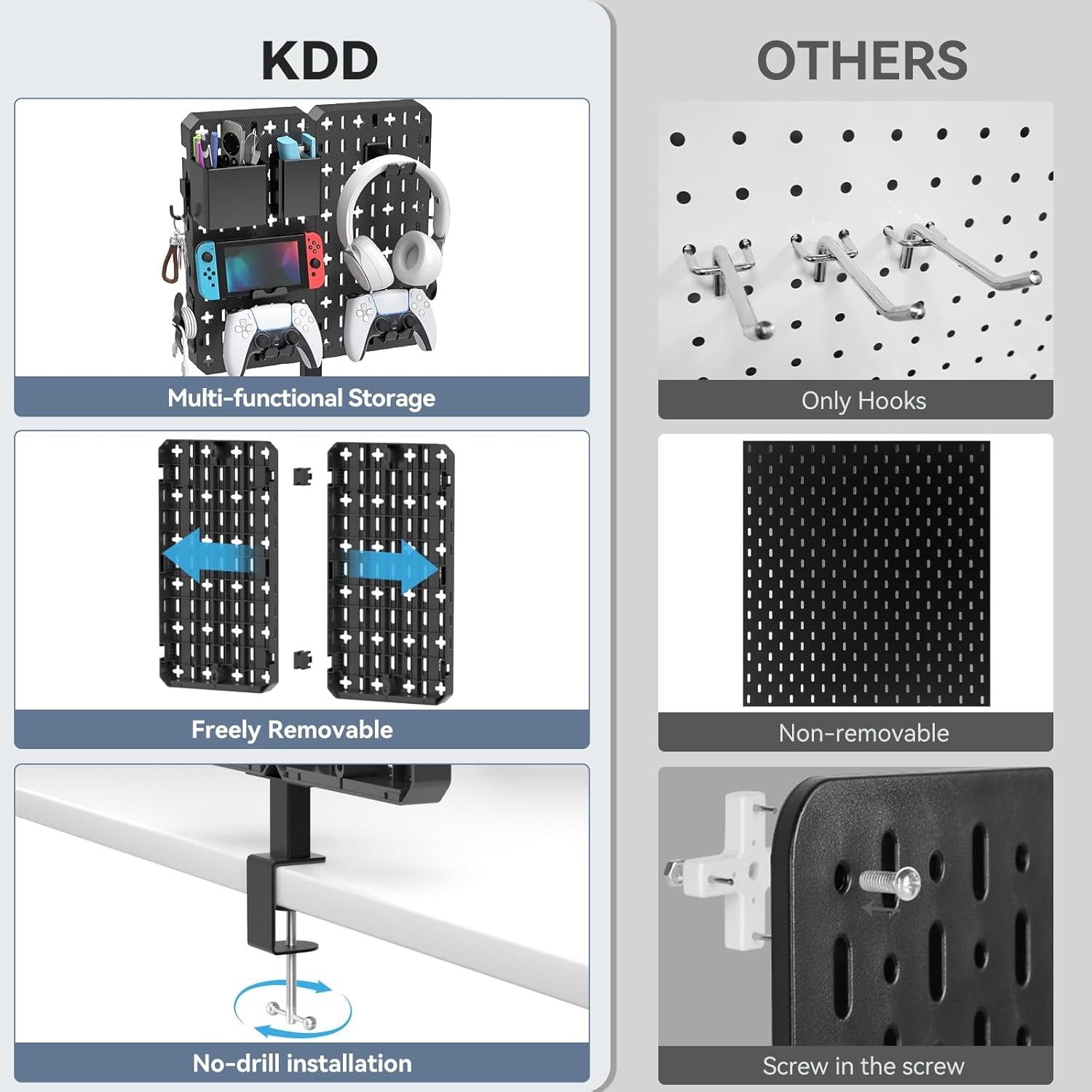 Upgrade your desk without drilling. The 7-in-1 Clamp-On Desk Pegboard saves space & keeps all daily essentials neatly organized.