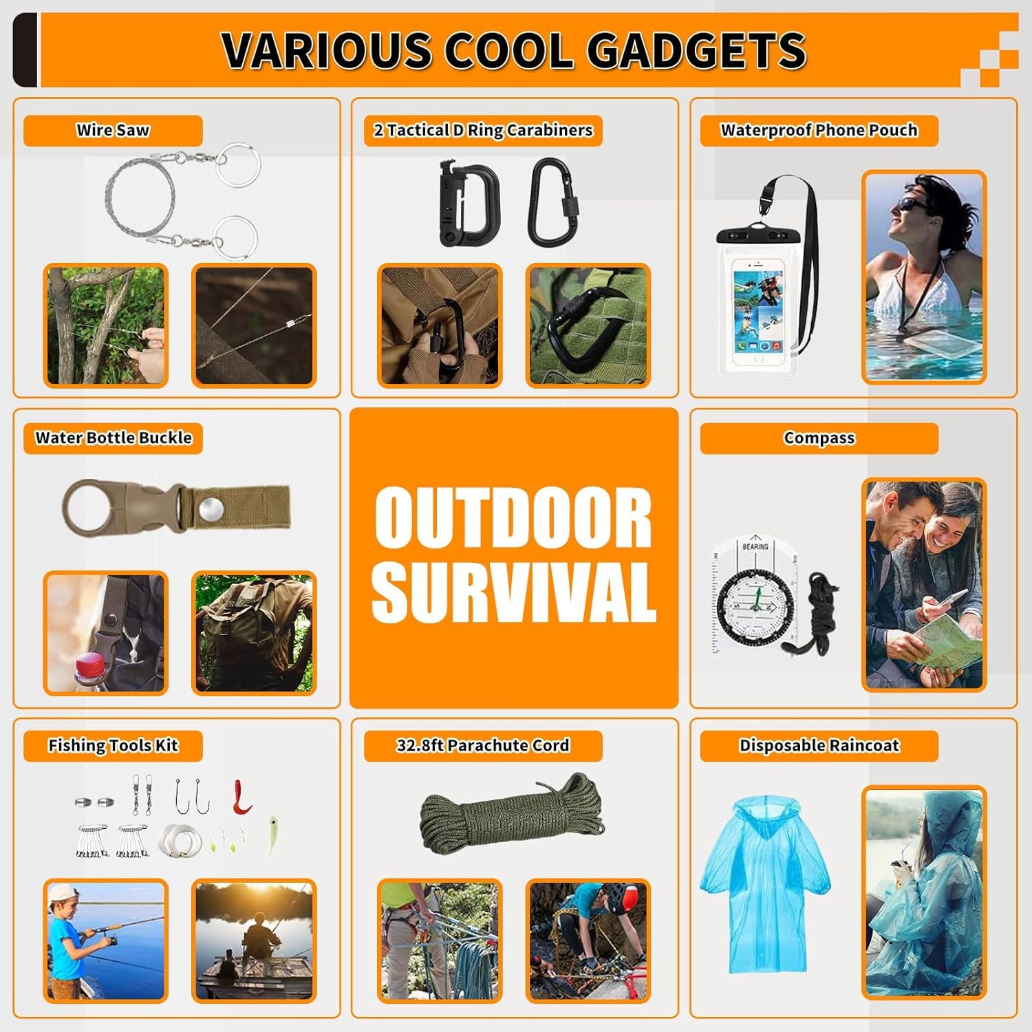 Prepare yourself for any unexpected moment with the outdoor emergency survival kit, designed for road trips & outdoor adventures.