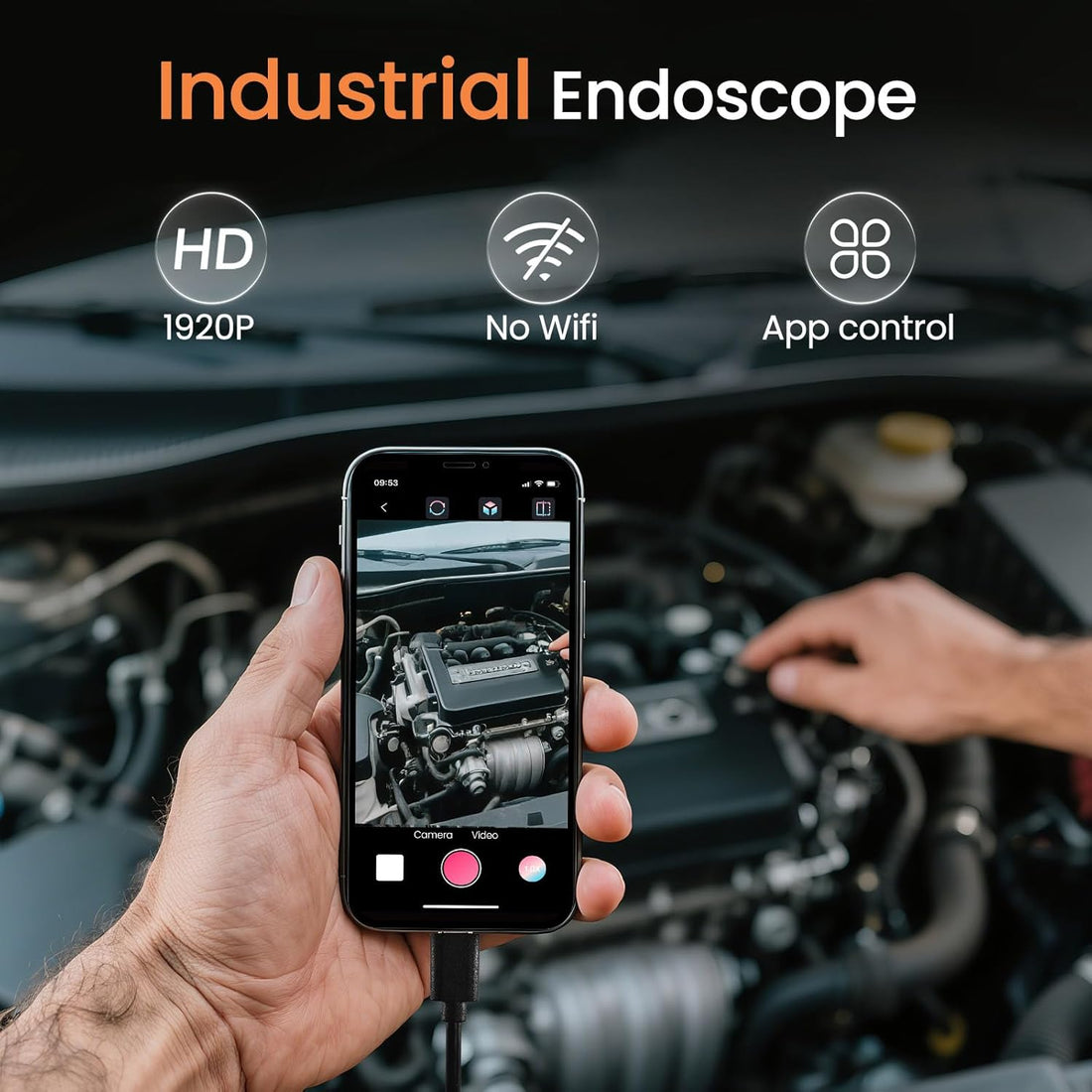 Shop a Flexible Cable LED Borescope Camera with dimmable lights to inspect tight spaces using your iPhone or Android phone.