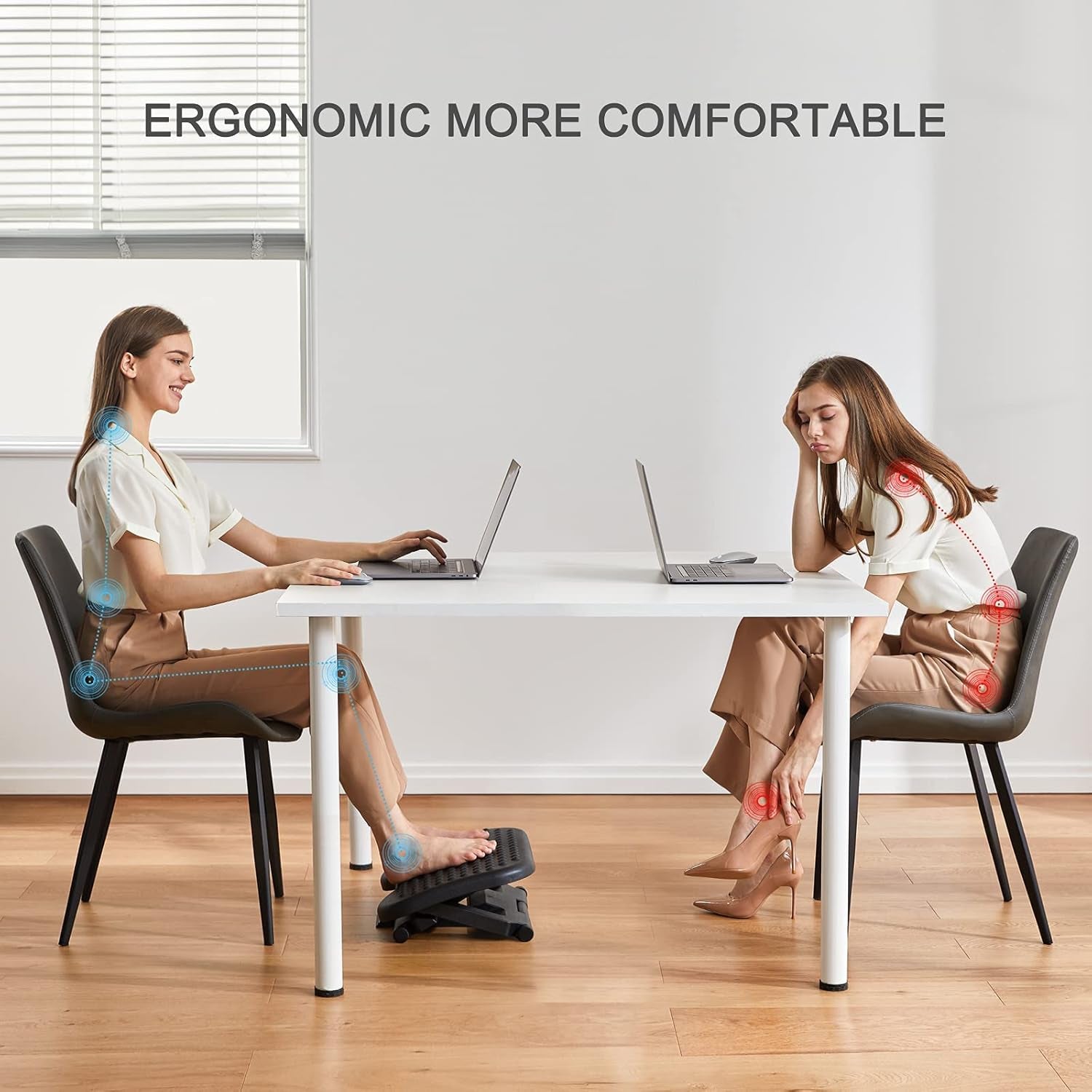 Improve comfort with an Adjustable Under Desk Footrest that offers flexible height support & ease leg strain with a tilting design.