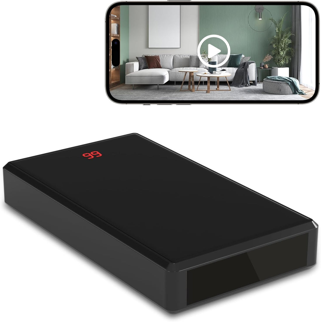 Monitor your space with a portable Full HD 1080p Charger Camera that supports night recording and easy mobile viewing.
