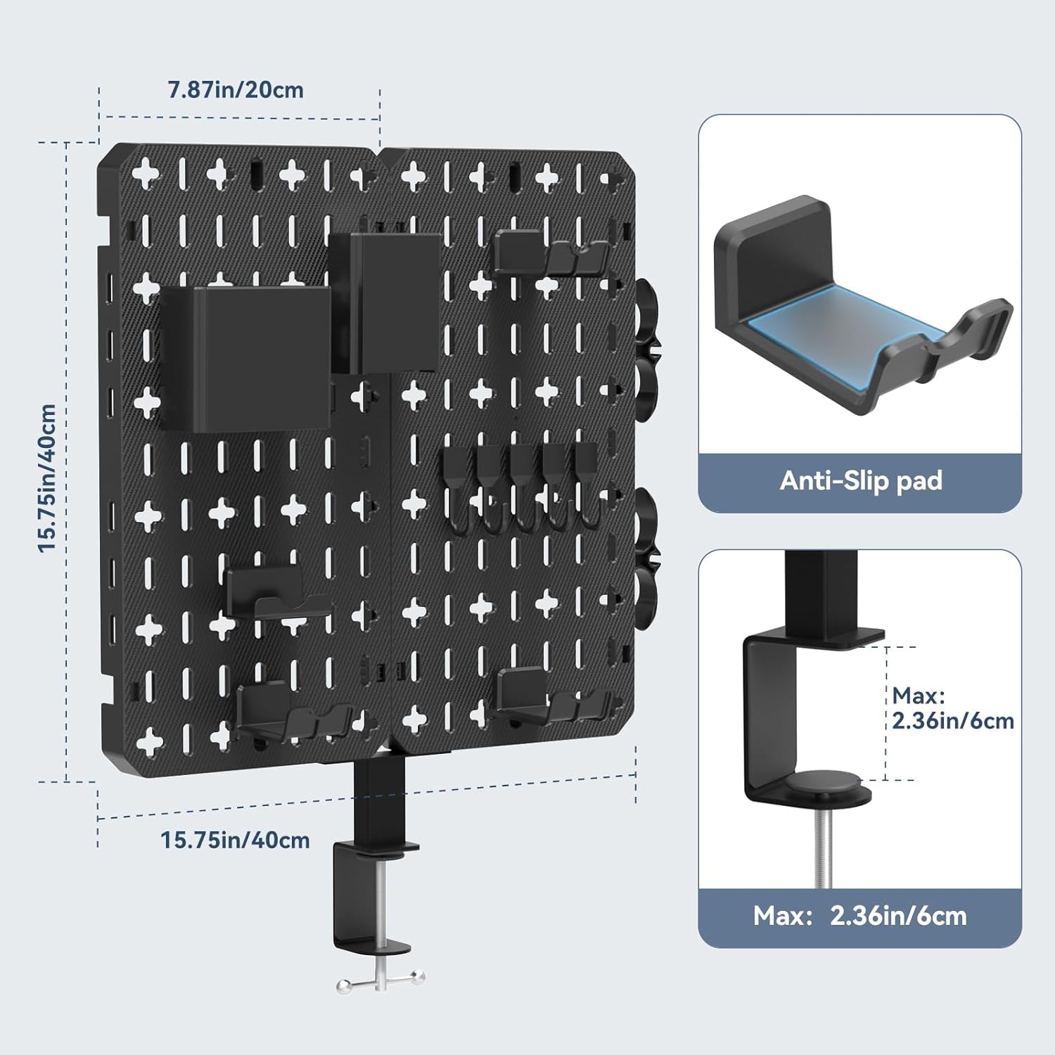Upgrade your desk without drilling. The 7-in-1 Clamp-On Desk Pegboard saves space & keeps all daily essentials neatly organized.