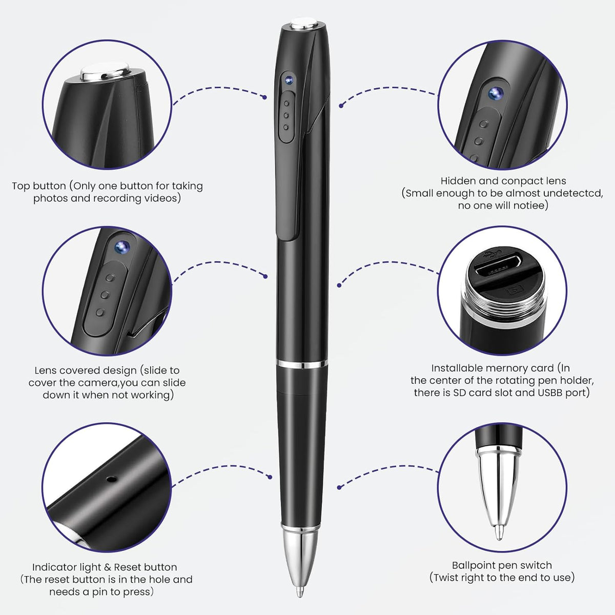 Capture clear Full HD videos with the 1080p Hidden Spy Pen Camera & enjoy easy video recording with its compact pen-style design.