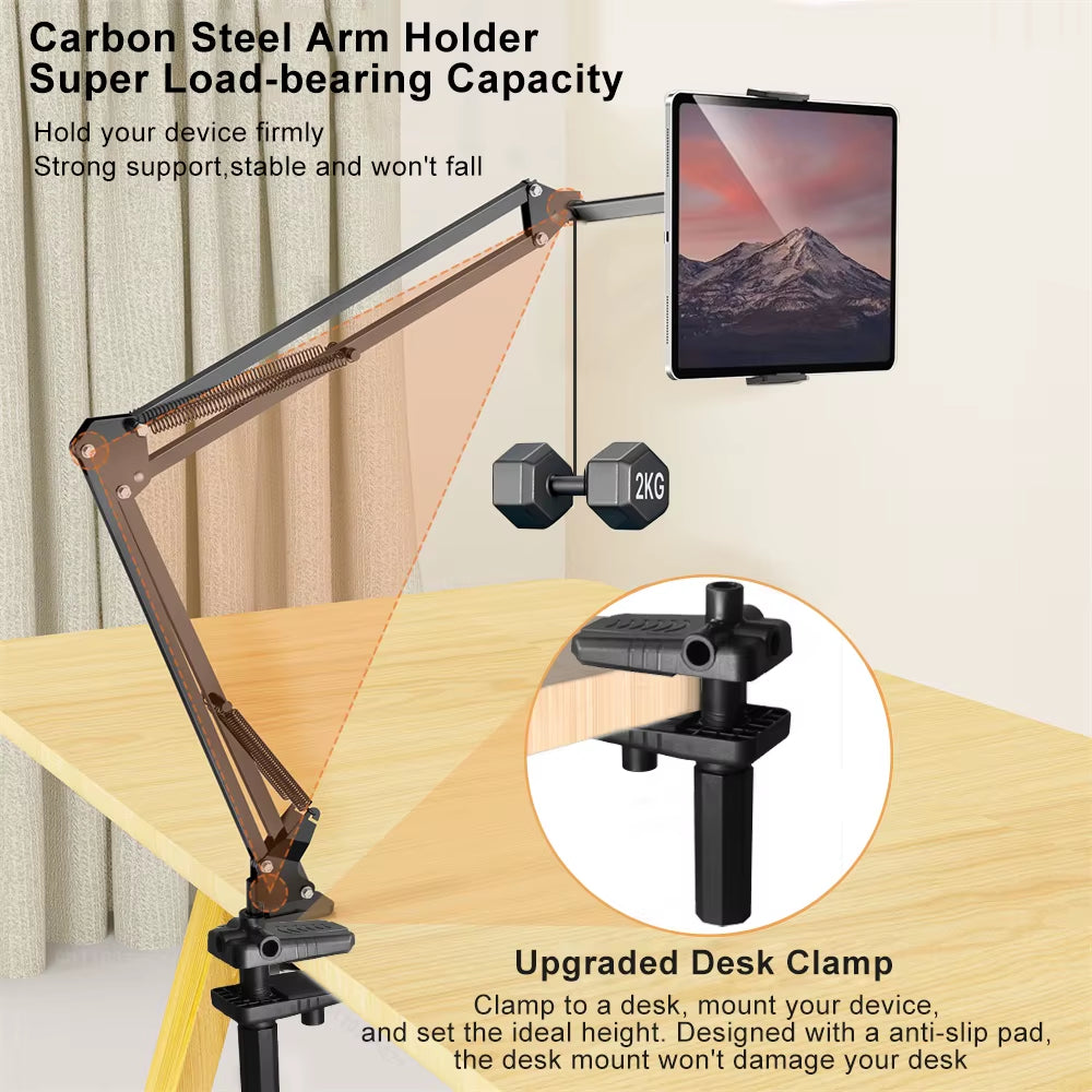 Keep your screen at a comfortable angle using the Long Arm Rotatable Phone Stand with a strong clamp & smooth 360° movement.