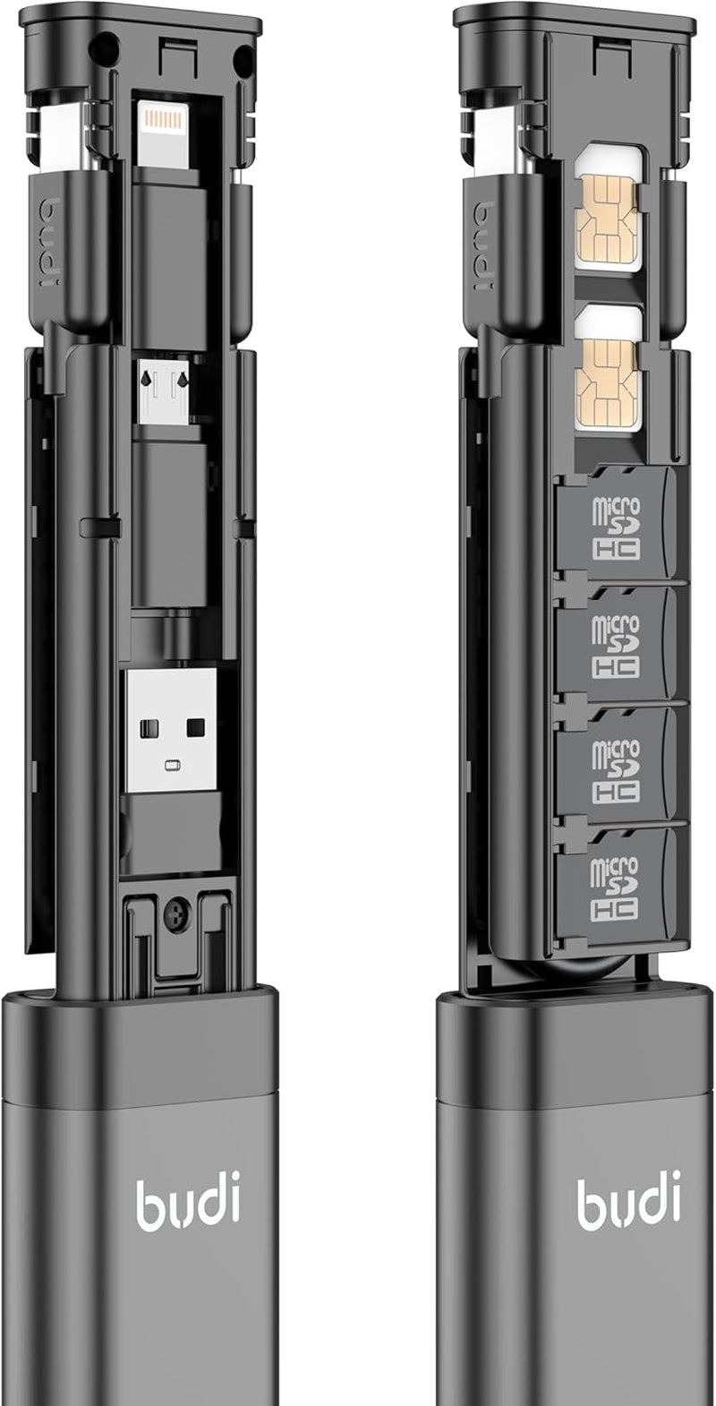 Simplify your journey with Multi Functional Budi Travel Stick, featuring fast charging support, adapters, data sync & a storage kit.