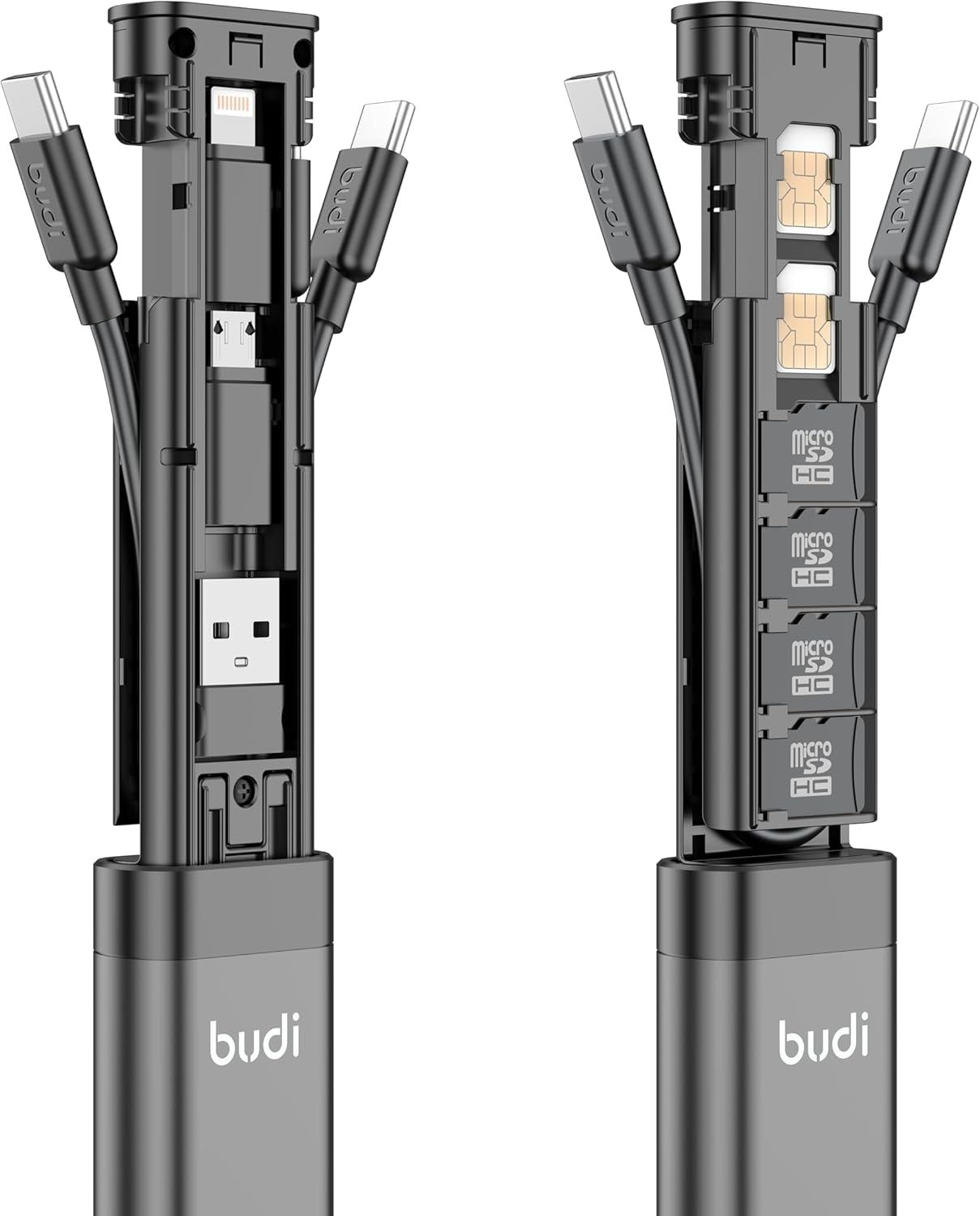 Simplify your journey with Multi Functional Budi Travel Stick, featuring fast charging support, adapters, data sync & a storage kit.