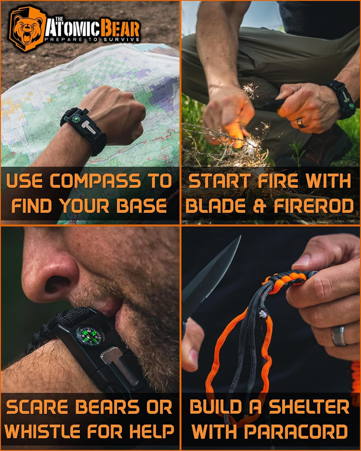 Buy Atomic Bear Paracord Bracelet for outdoor trips, camping, and hiking. A simple and useful gear for everyday use & travel needs.