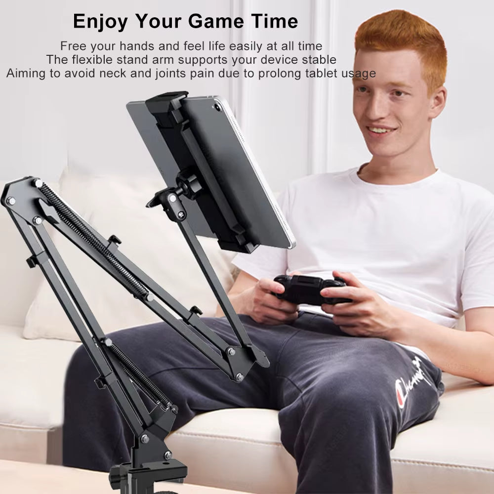 Keep your screen at a comfortable angle using the Long Arm Rotatable Phone Stand with a strong clamp & smooth 360° movement.