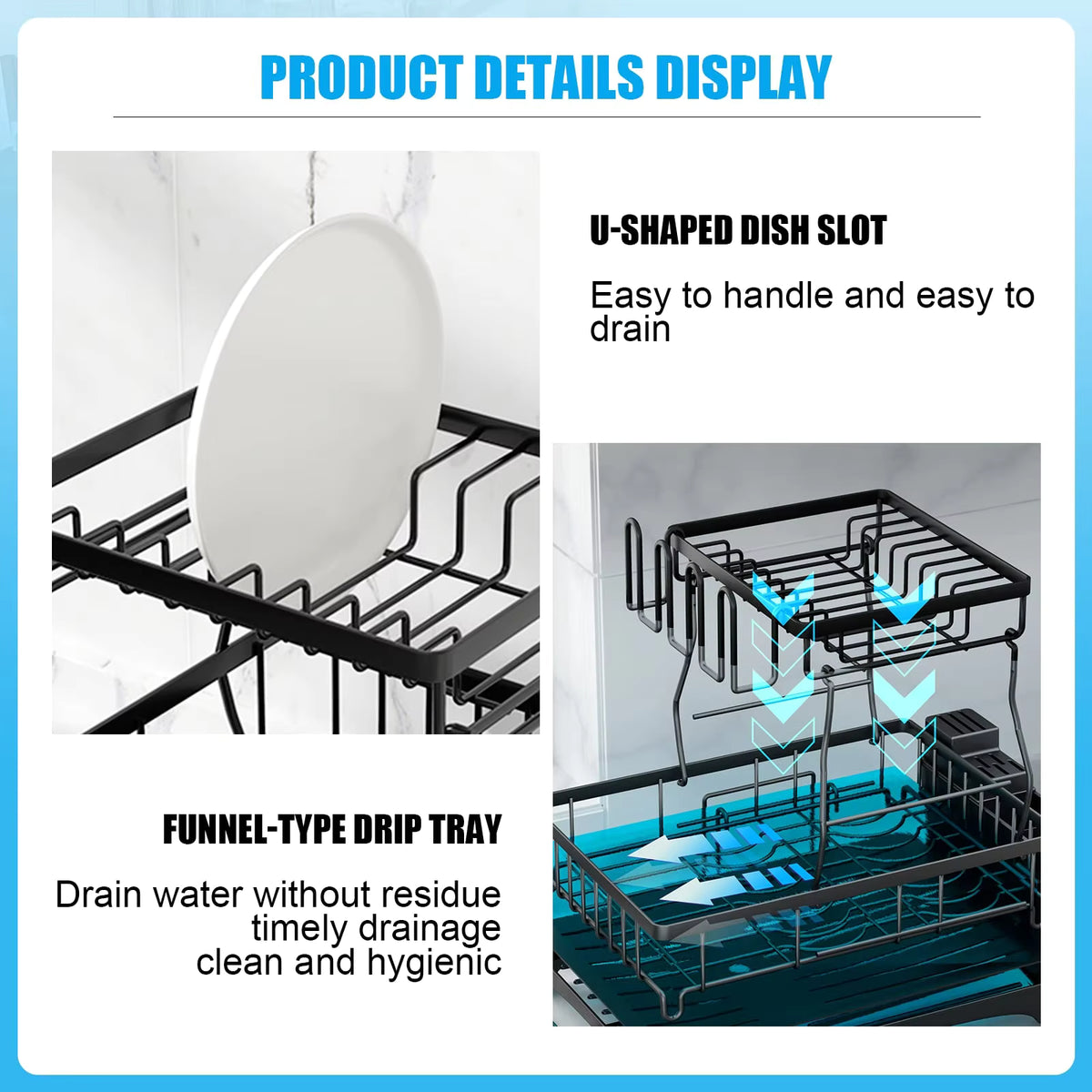 2-Tier Dish Drying Rack with Drainage Spout