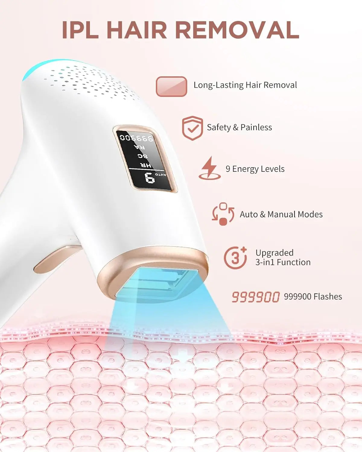 999900 Flashes IPL Hair Removal Device for Safe, Permanent, and Painless Treatment for Face and Body - Suitable for Men and Women for Home Use