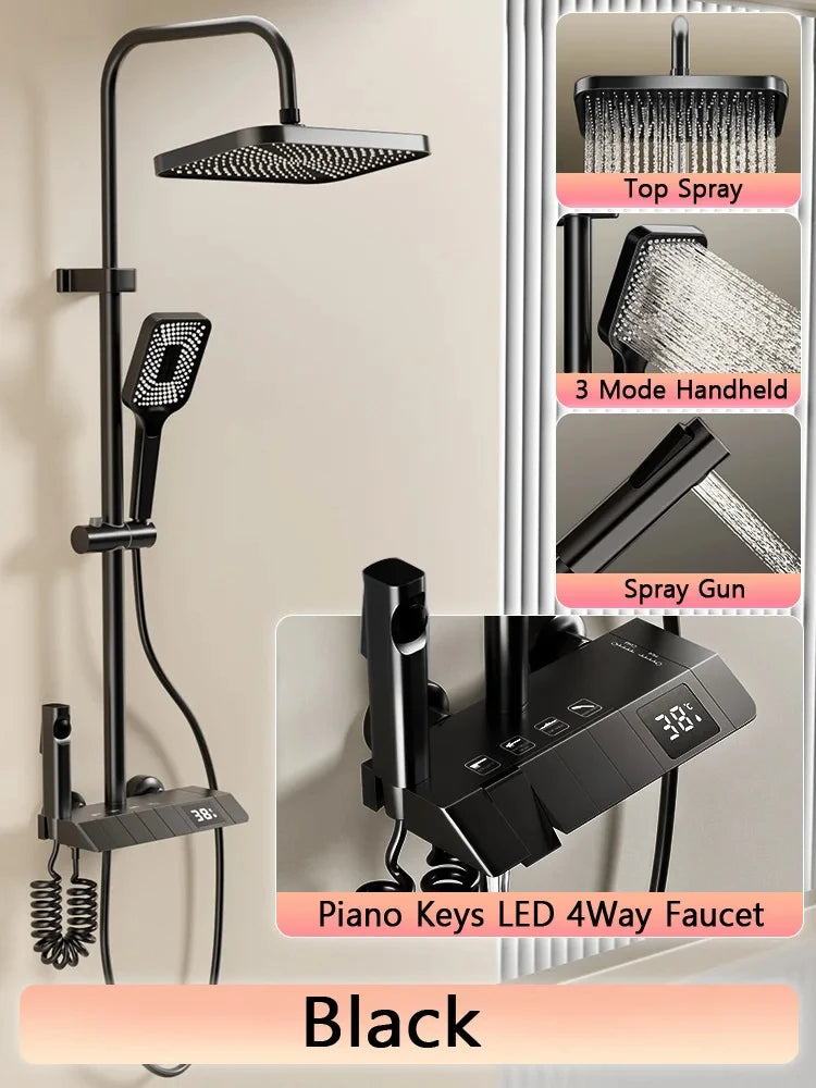 Transform Your Shower Experience with the LED Display Bathroom Shower Set Featuring Piano Key Controls - Complete Rain Shower Accessories