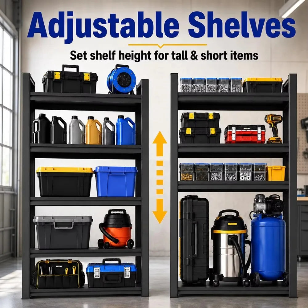 Heavy-Duty 5-Tier Metal Garage Storage Shelving Unit, 78" H x 47.5" W x 18" D, 3000 lbs Capacity, Customizable