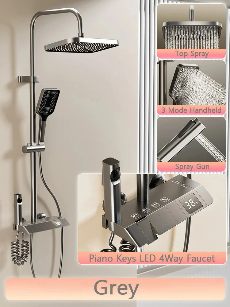 Transform Your Shower Experience with the LED Display Bathroom Shower Set Featuring Piano Key Controls - Complete Rain Shower Accessories