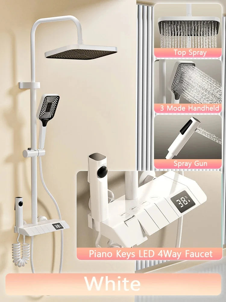 Transform Your Shower Experience with the LED Display Bathroom Shower Set Featuring Piano Key Controls - Complete Rain Shower Accessories