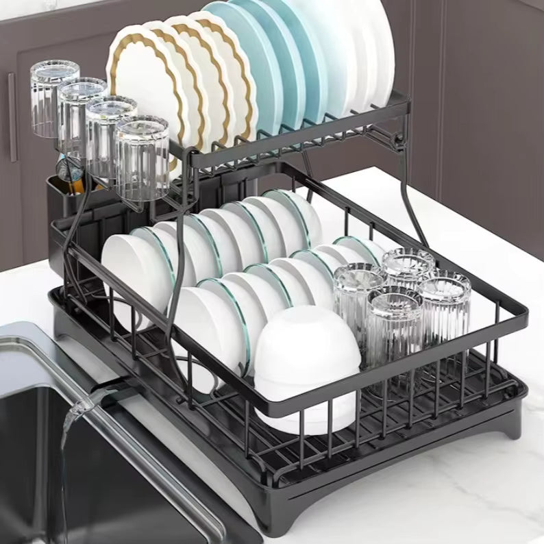 2-Tier Dish Drying Rack with Drainage Spout