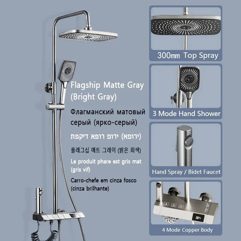 Transform Your Shower Experience with the LED Display Bathroom Shower Set Featuring Piano Key Controls - Complete Rain Shower Accessories