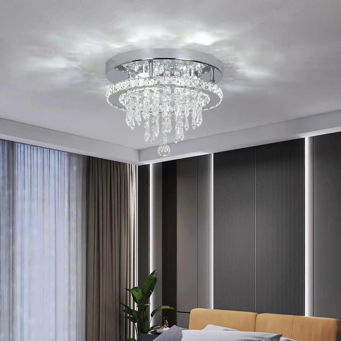 Modern K9 LED Crystal Ceiling Lamp - Smart Chandelier Pendant Light in Chrome for Dining and Living Room Luxury Decor