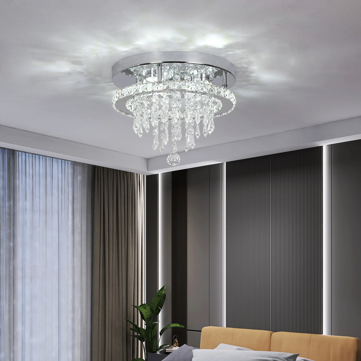 Modern K9 LED Crystal Ceiling Lamp - Smart Chandelier Pendant Light in Chrome for Dining and Living Room Luxury Decor