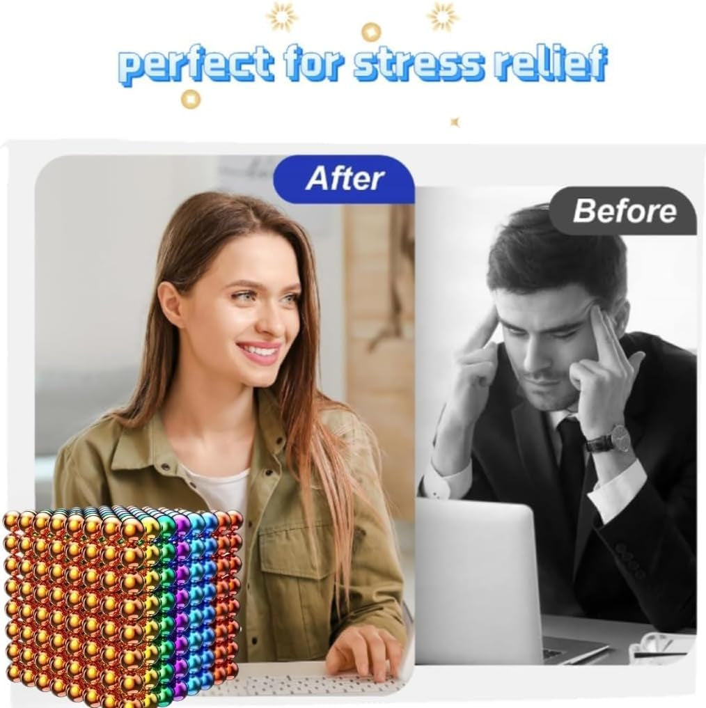 Use an Adult Desk Building Fidget to ease stress & stay focused with 3mm magnetic beads for a calming break from screens at work.